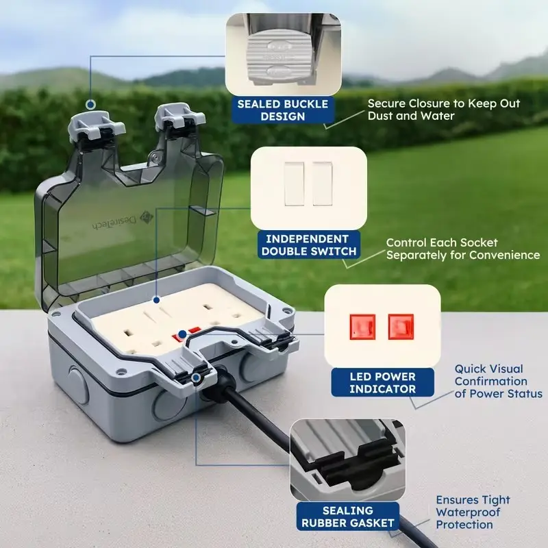 2 Gang UK Mains Switched Outdoor Sealed Weatherproof Double Socket, IP66, 13A - image 7 | Free standard UK delivery included | Discount Quality Products