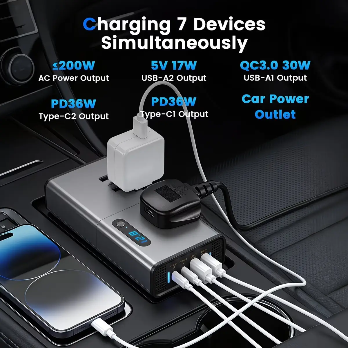300W DC 12V/24V to AC 240V Car Power Inverter 4 USB 2 AC Outlets Fast Charge - image 4 | Free standard UK delivery included | Discount Quality Products