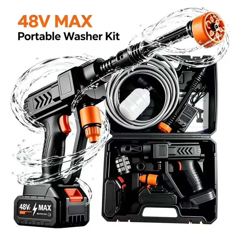 Cordless High-Pressure Washer 45 Bar 6-in-1 Nozzle, 5m Hose, 2x Battery Included