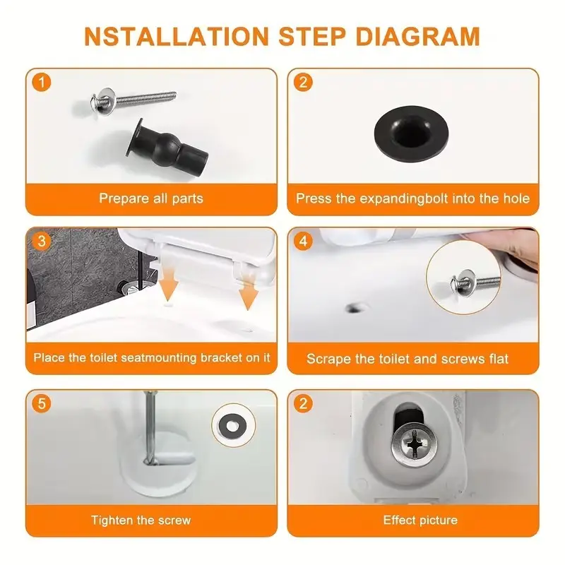 4x Universal Toilet Seat Hinge Bolts Kit SS Screw Rubber Expansion Nut Top Mount - image 3 | Free standard UK delivery included | Discount Quality Products