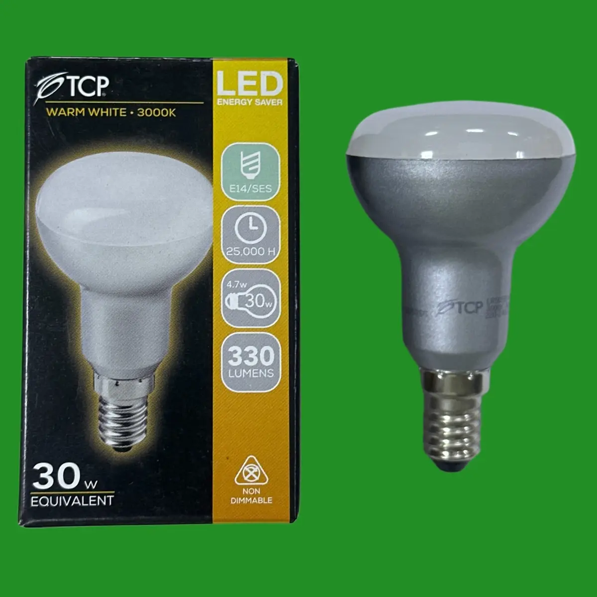 2x 4.7W (=30W) TCP LED R50 Reflector Spot Light Bulbs 3000K SES E14 Small Screw