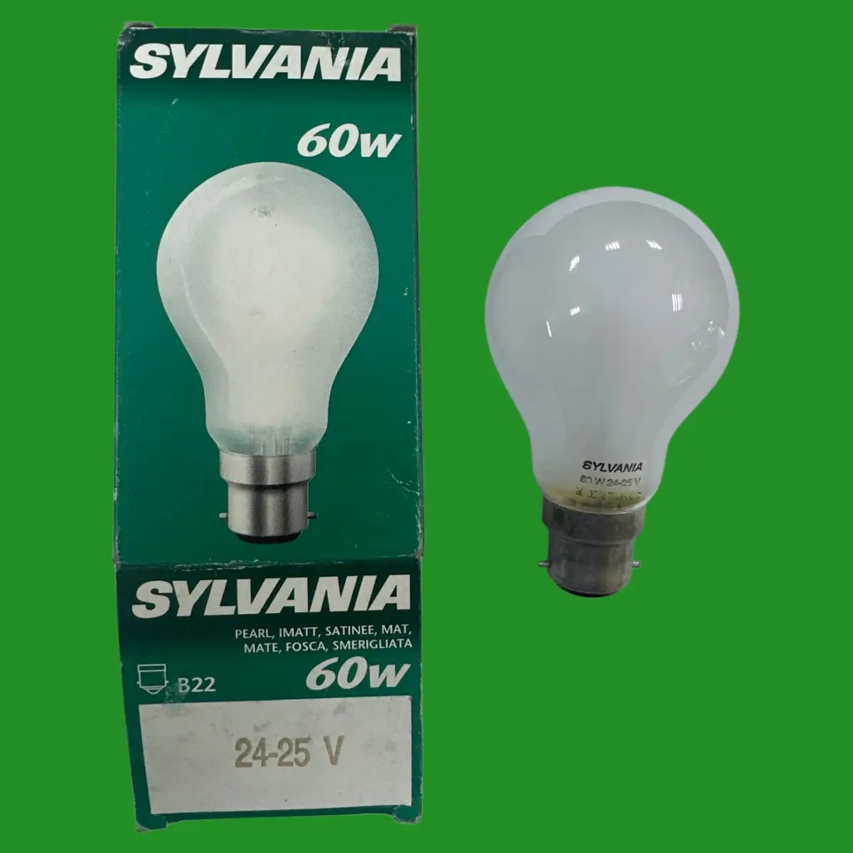 5x 60W Sylvania 24V 25V Low Voltage GLS Pearl Dimmable Light Bulbs, BC B22