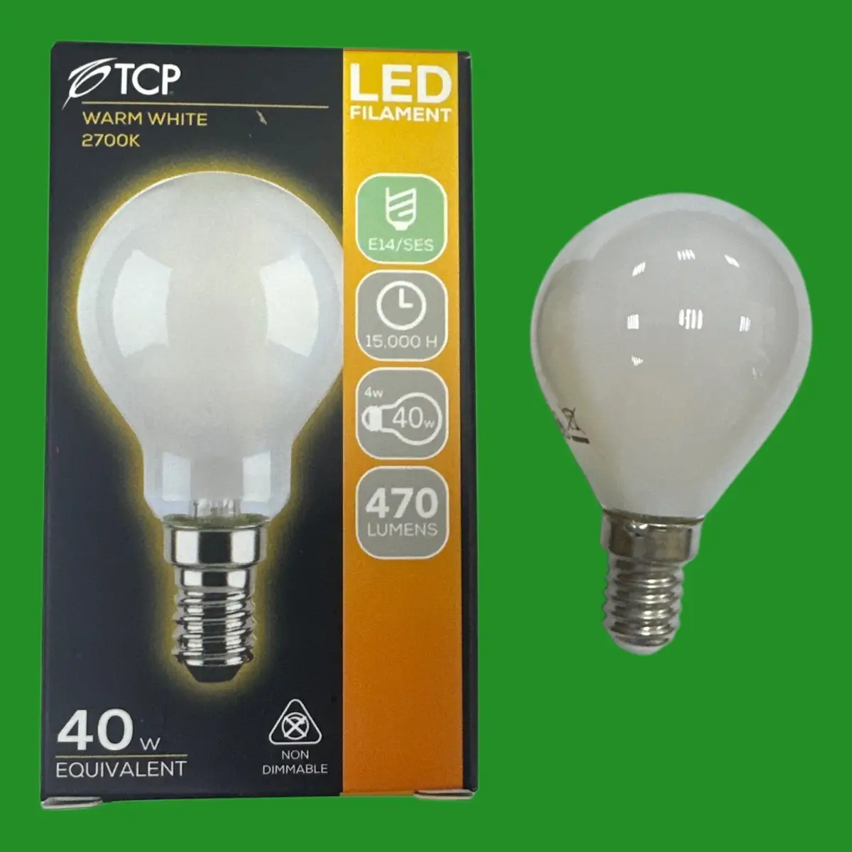 4x 4W (=40W) TCP LED Filament Pearl Mini Globe Golf Light Bulb SES E14 2700K