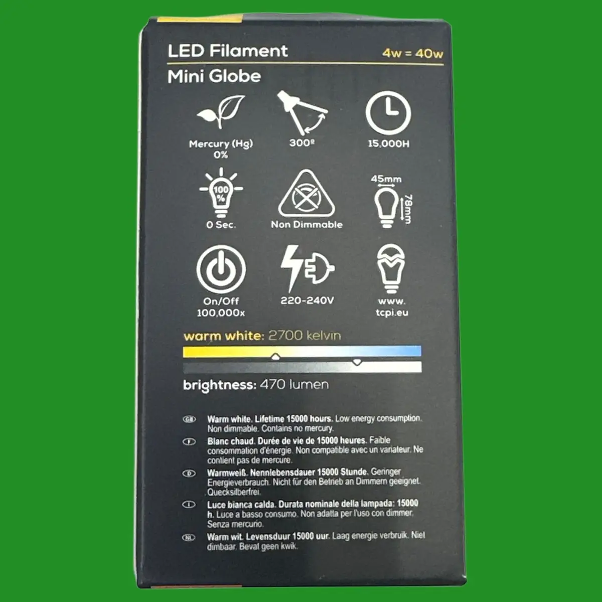 2x 4W (=40W) TCP LED Filament Pearl Mini Globe Golf Light Bulb SES E14 2700K - image 3 | Free standard UK delivery included | Discount Quality Products