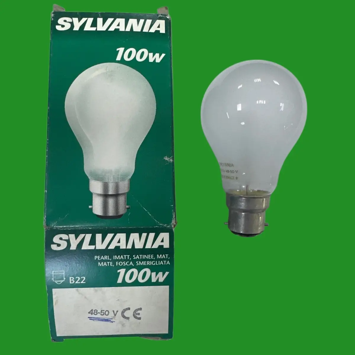 Sylvania 100W 48V 50V Low Voltage GLS Light Bulb Pearl Dimmable BC B22 Bayonet