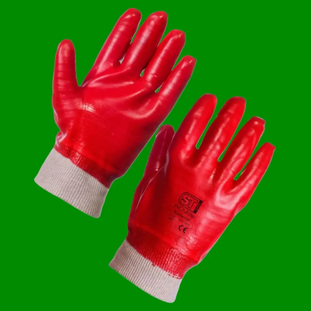 1x Pair PVC Full Dip Knit Wrist Work Safety Gloves Size 9 Large Supertouch 23323