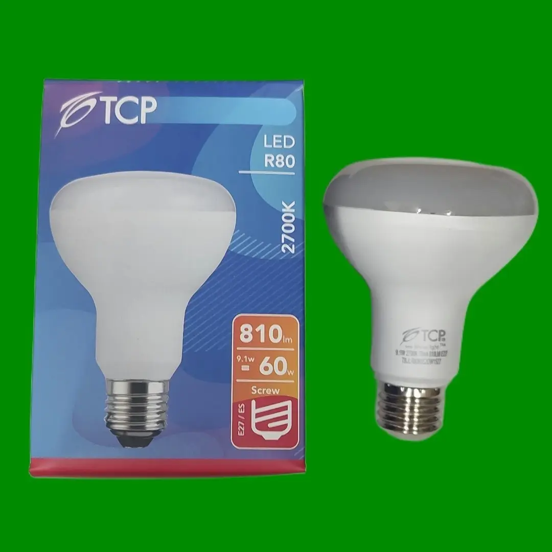 9.1W (=60W) TCP R80 LED Pearl Reflector Light Bulbs 2700K ES E27 Edison Screw