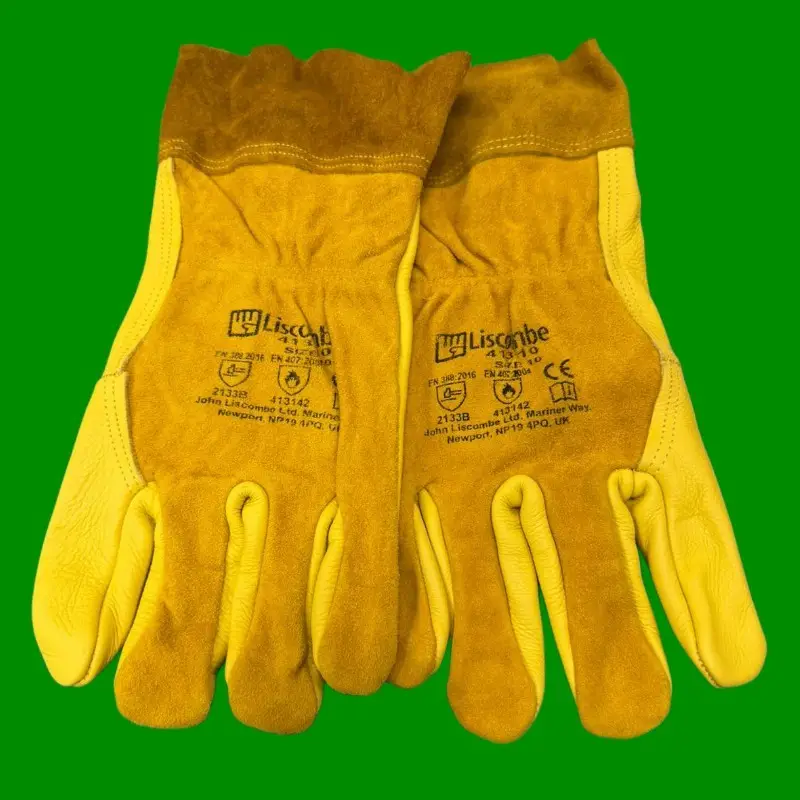 2x Pair Leather Work Safety Gloves Cowsplit Cuffs Size 10 Large, Liscombe 413-10