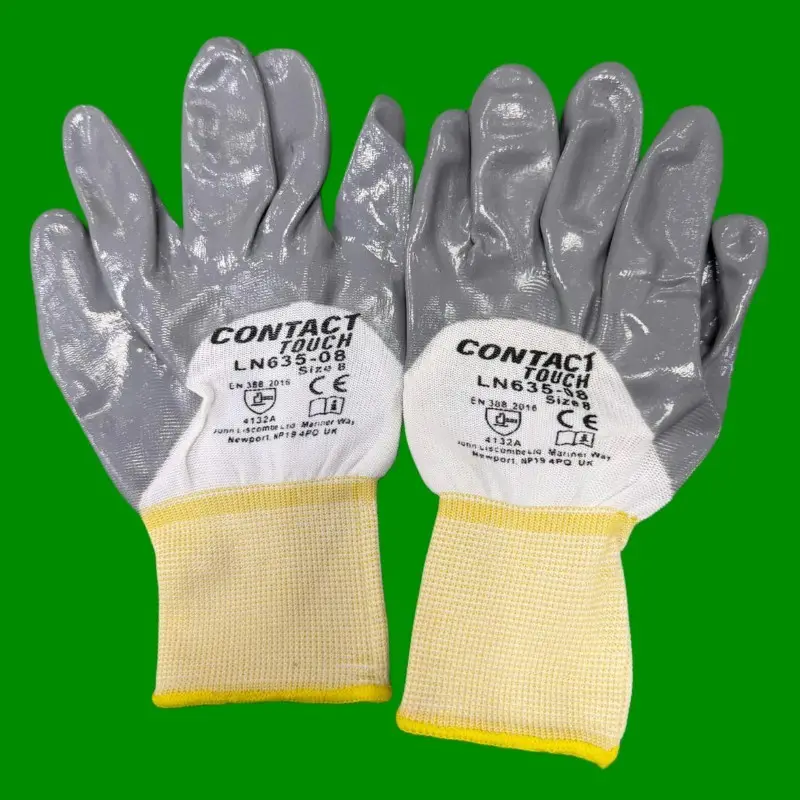 10x Pair Work Safety Gloves, Nitrile Coated, Nylon Wrist, Size 8 Medium LN635-08