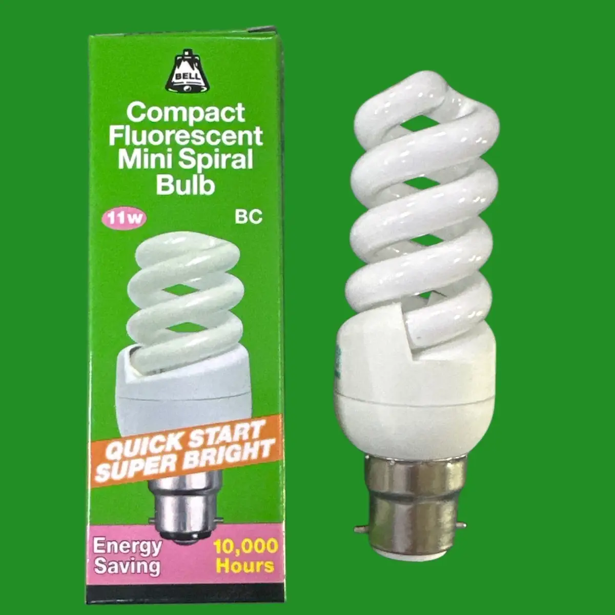 1x 11W (=60W) BELL CFL Mini Spiral Low Energy Light Bulb Bayonet BC B22 Lamp