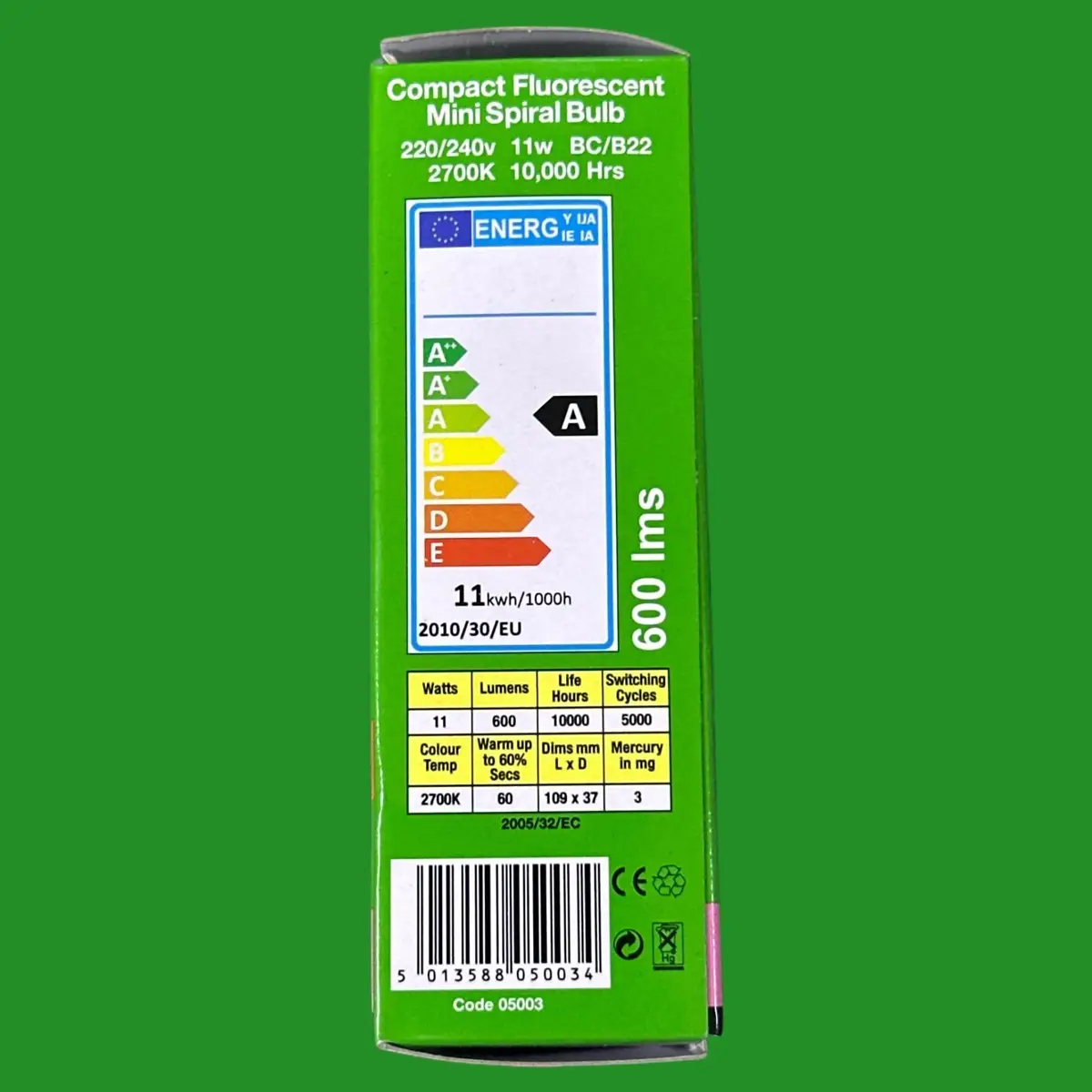 1x 11W (=60W) BELL CFL Mini Spiral Low Energy Light Bulb Bayonet BC B22 Lamp - image 3 | Free standard UK delivery included | Discount Quality Products