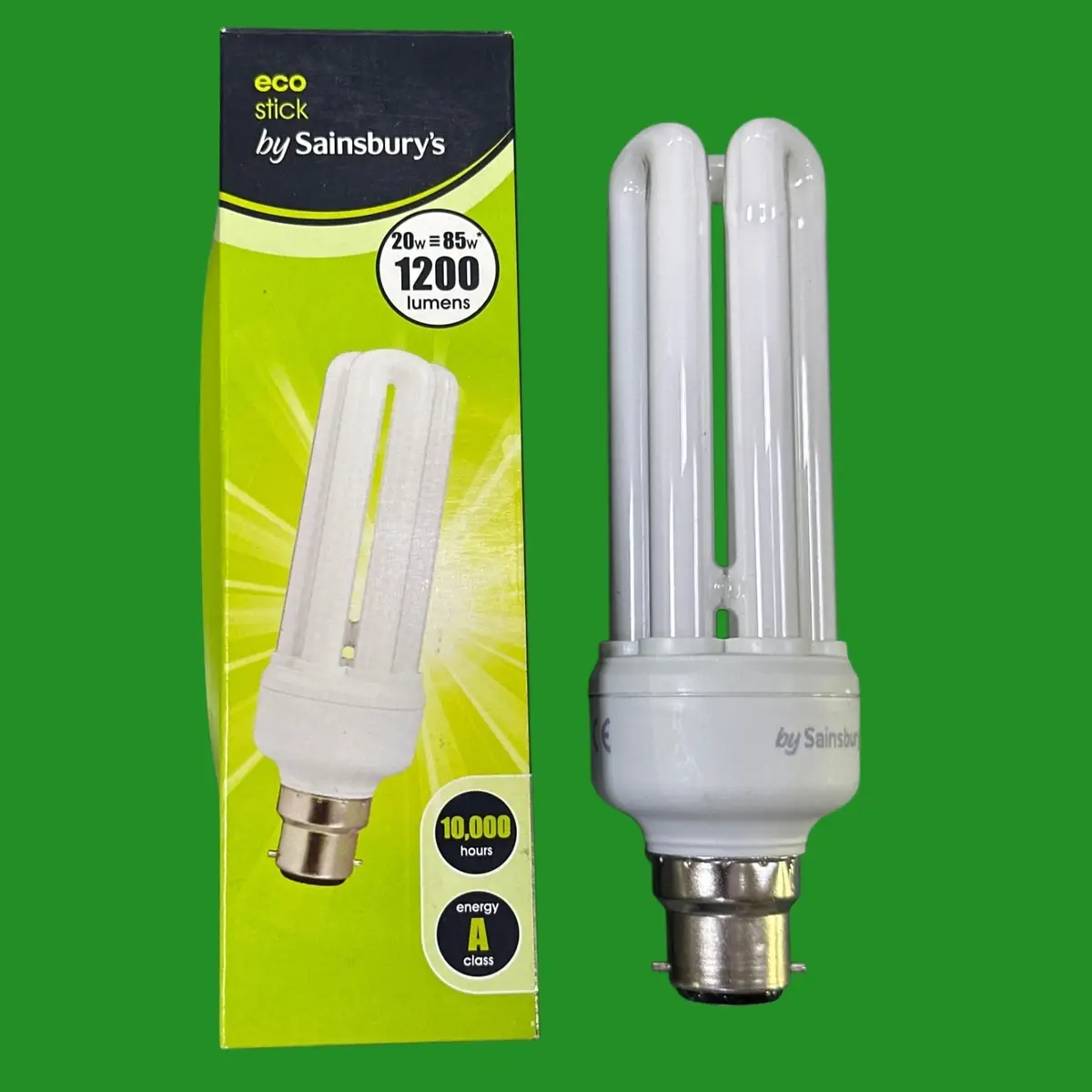 20W (=85W) Sainsbury Low Energy Power Saving CFL Stick Light Bulb Bayonet BC B22