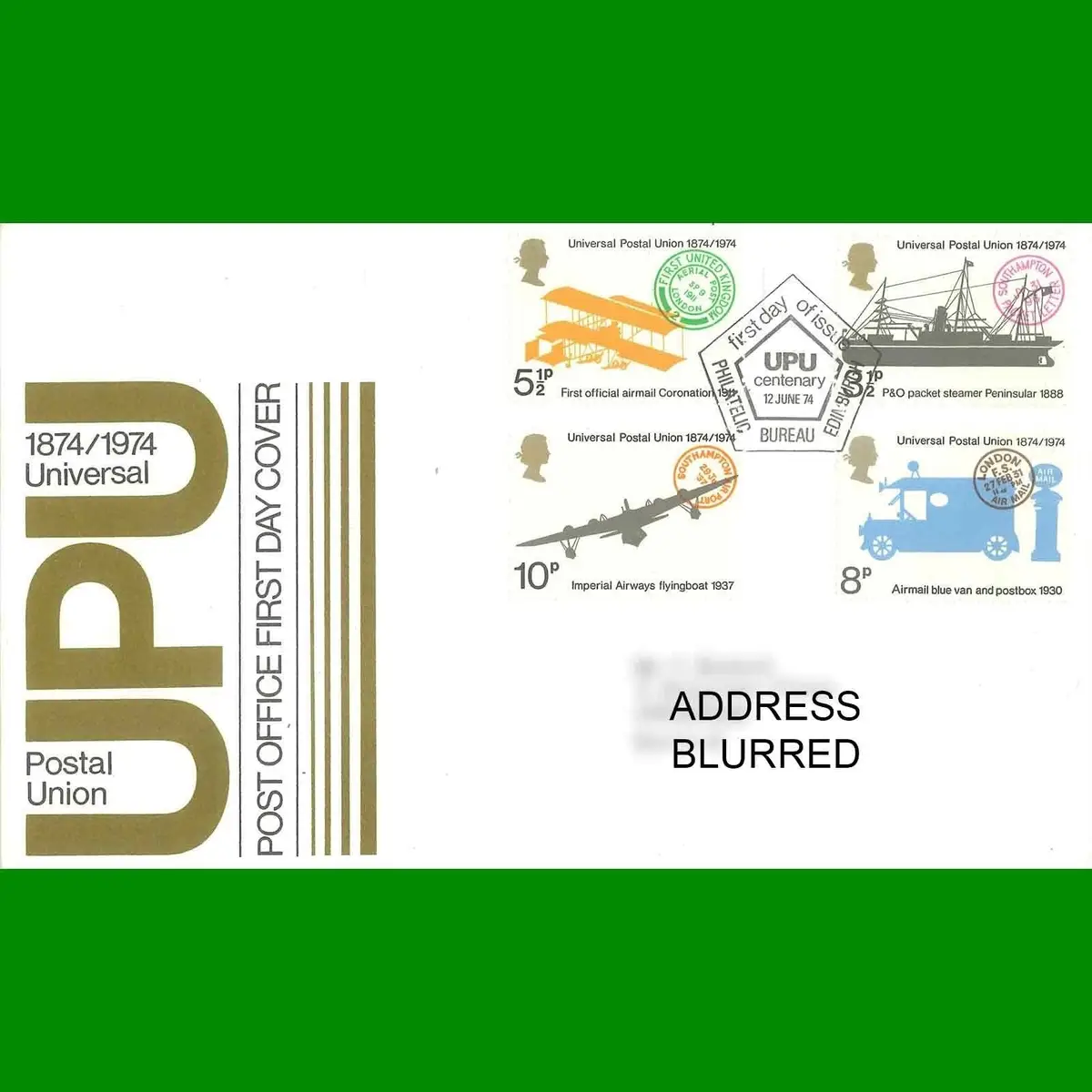 FDC Universal Postal Union Centenary Post Office First Day Cover, 12.6.1974