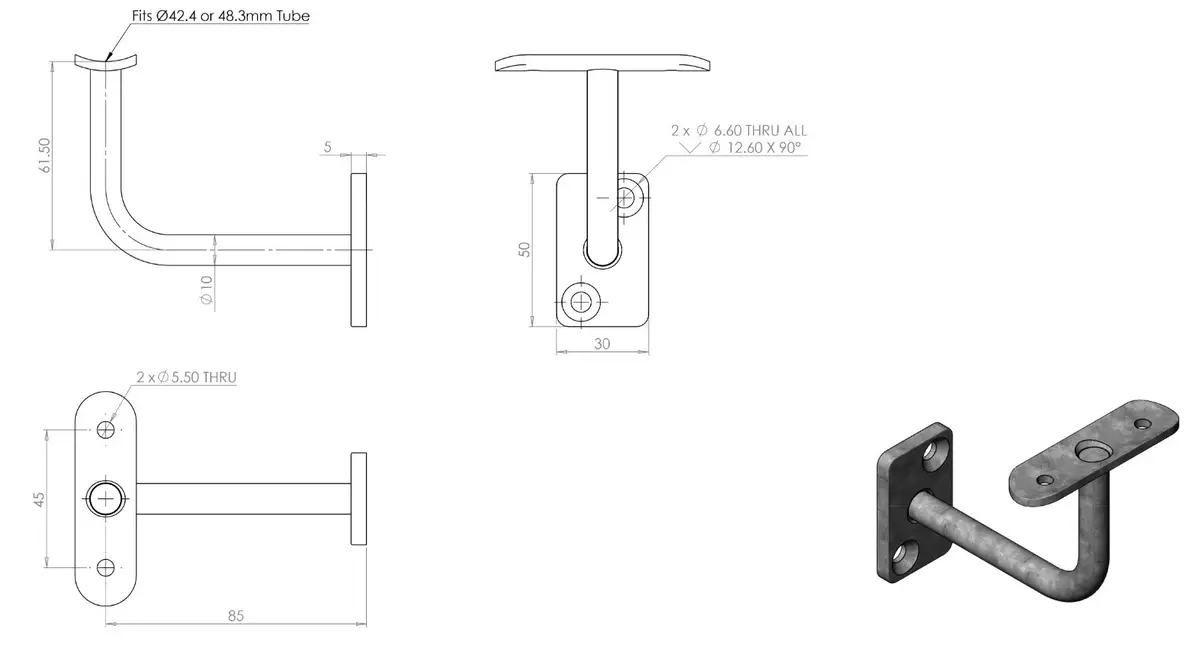 2x Galvanised Steel Railing Bracket Bannister Balcony Handrail Rectangular Plate - image 5 | Free standard UK delivery included | Discount Quality Products