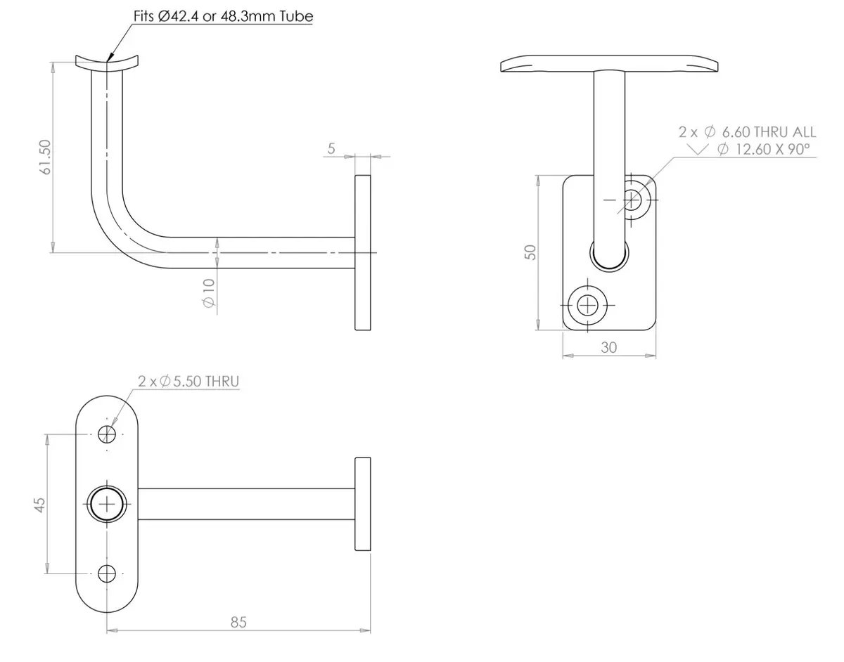 4x Mild Steel Railing Bracket Bannister Balcony Handrail Rectangular Back Plate - image 3 | Free standard UK delivery included | Discount Quality Products