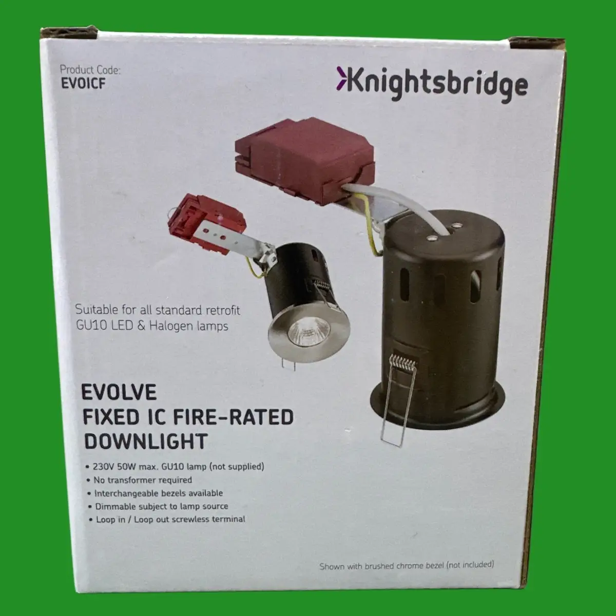 Knightsbridge GU10 Fire Rated Evolve Fixed IC Downlight Can, LED Halogen Lamp