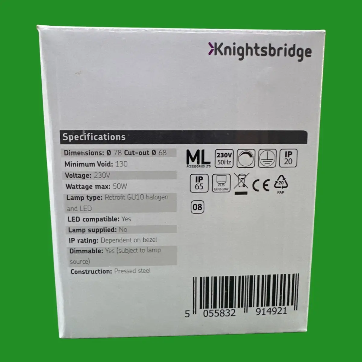 Knightsbridge GU10 Fire Rated Evolve Fixed IC Downlight Can, LED Halogen Lamp - image 9 | Free standard UK delivery included | Discount Quality Products