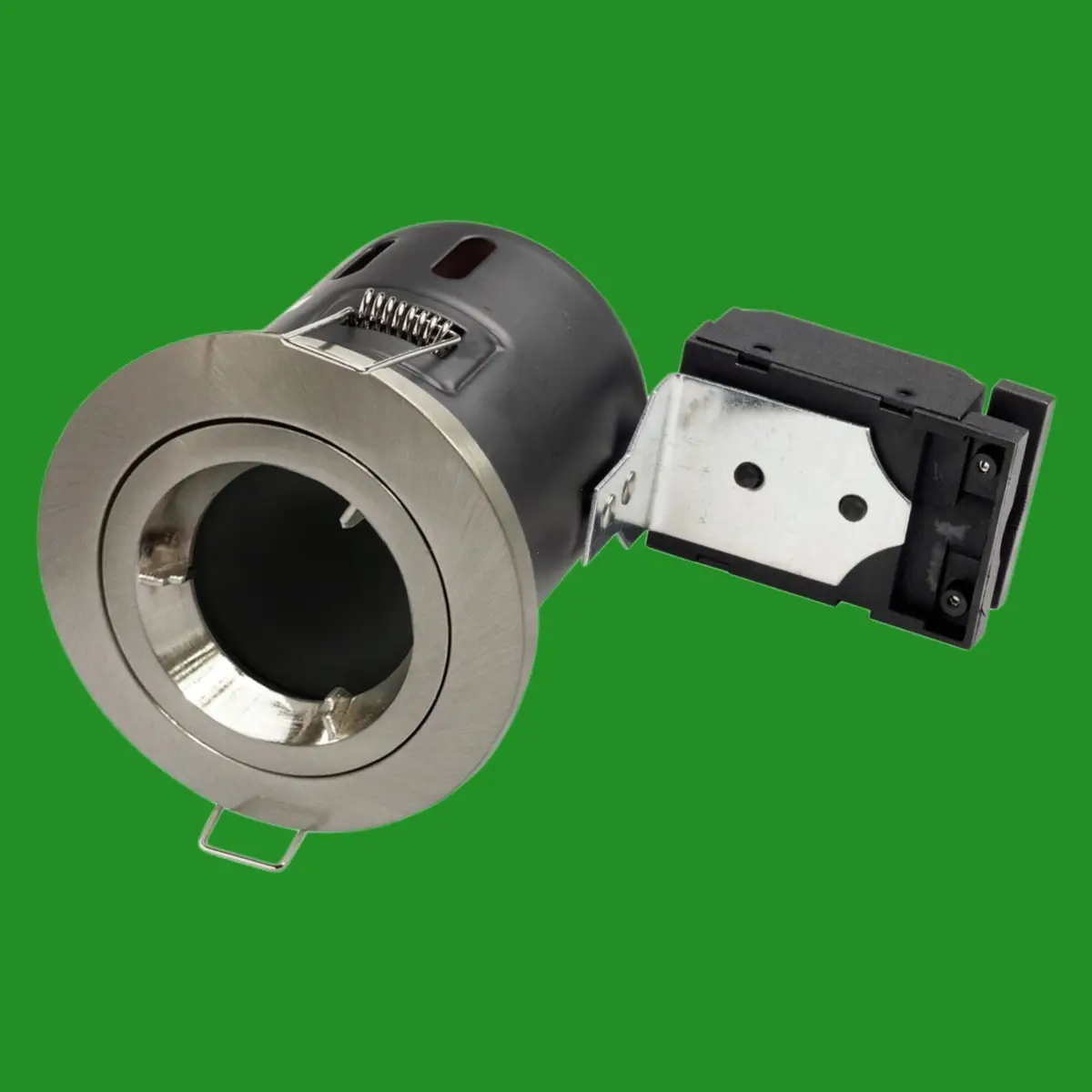 Leyton Lighting GU10 Fire Rated Fixed Brushed Chrome Downlight, LED/Halogen Lamp