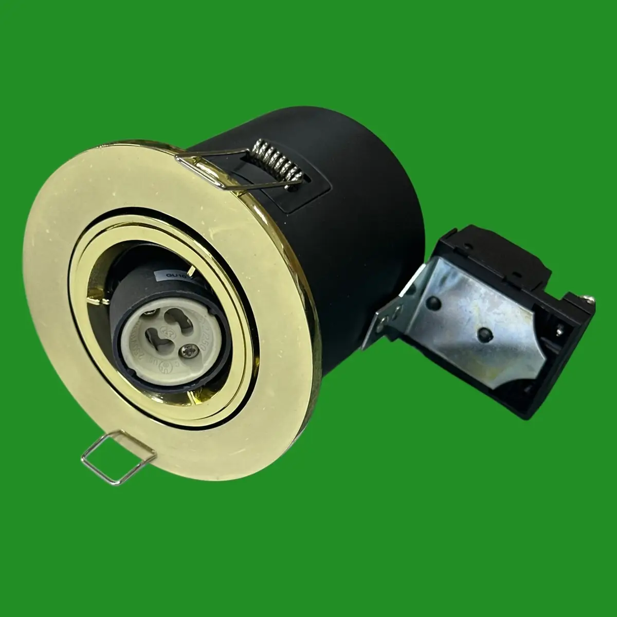 Leyton Lighting GU10 Fire Rated Tilt &amp; Acoustic Brass Downlight LED/Halogen Lamp