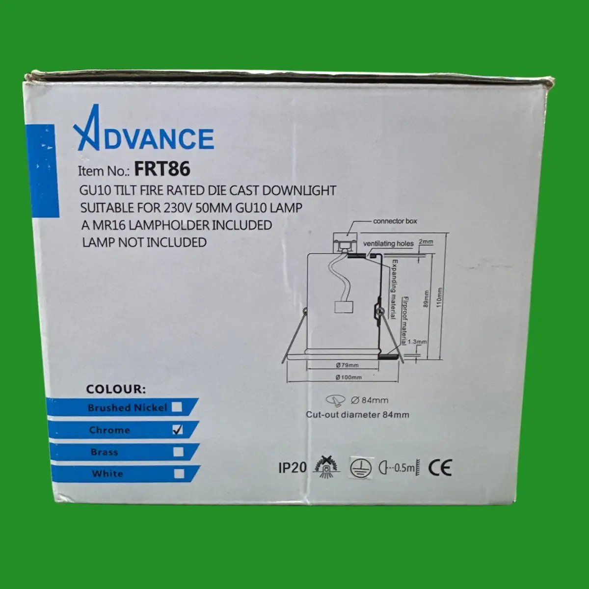 Advance GU10 & MR16 Fire Rated Tilt Chrome Downlight IP20, for LED/Halogen Lamp - image 3 | Free standard UK delivery included | Discount Quality Products