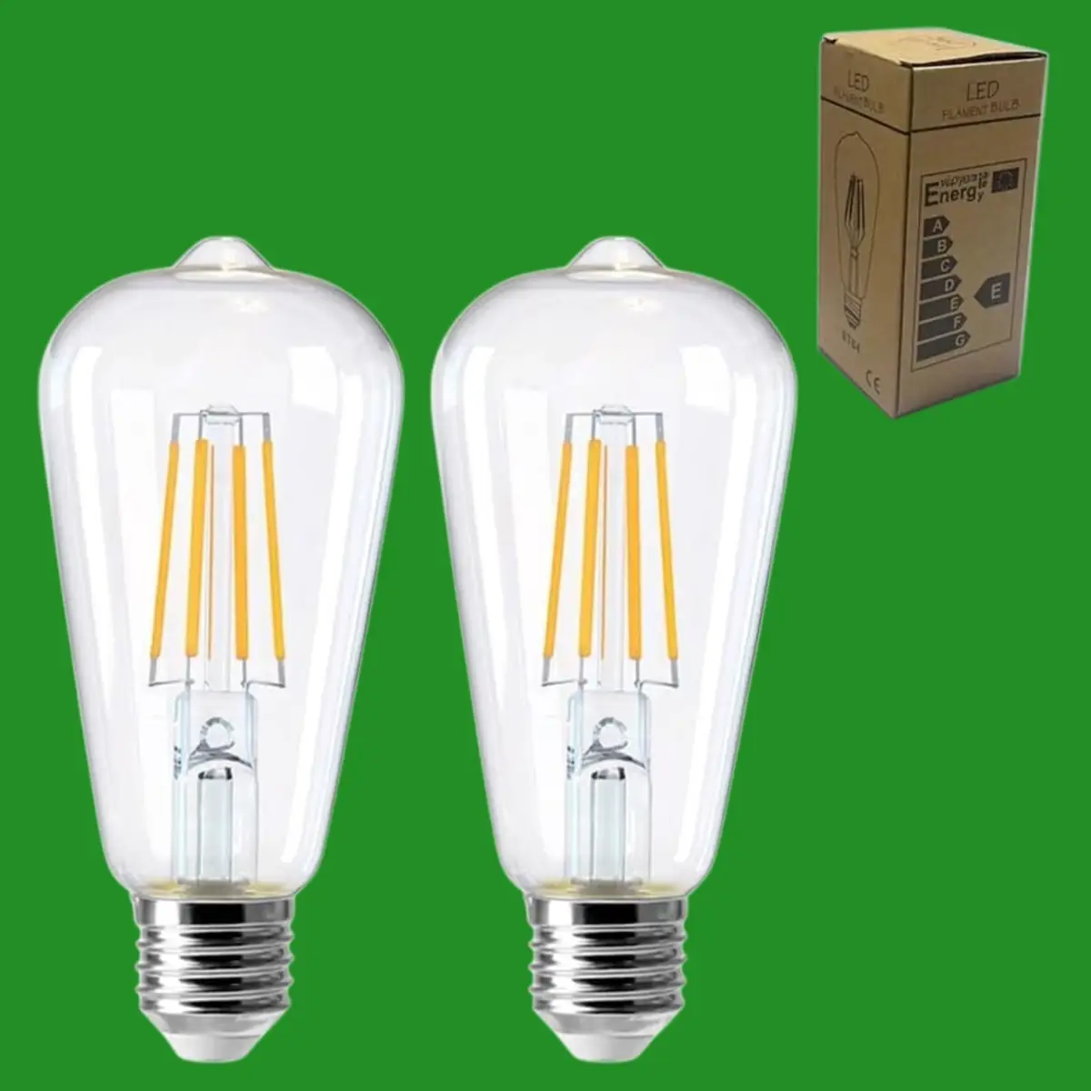 2x 4W ST64 LED Filament Antique Clear Light Bulbs Edison Screw ES E27 Lamp 2700K