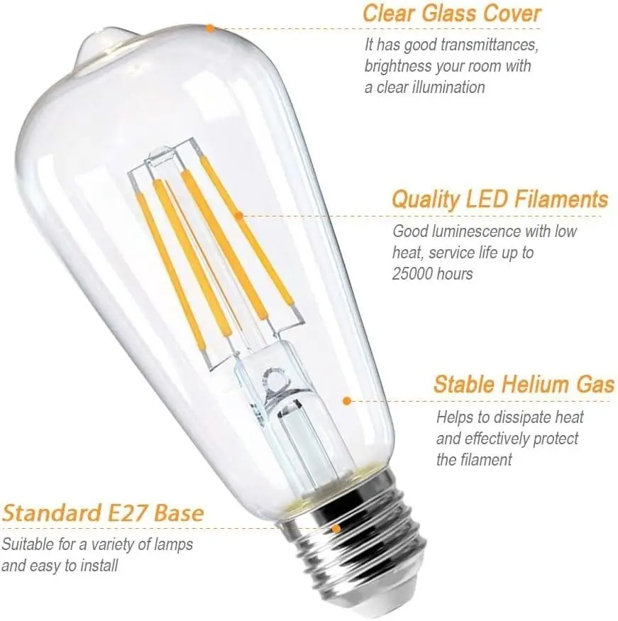 2x 4W ST64 LED Filament Antique Clear Light Bulbs Edison Screw ES E27 Lamp 2700K - image 4 | Free standard UK delivery included | Discount Quality Products