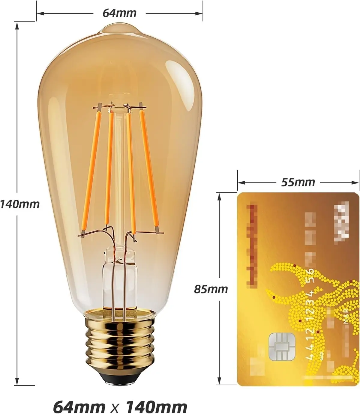 2x 6W (=60W) ST64 LED Filament Antique Amber Light Bulbs ES E27 Screw Lamp 2700K - image 2 | Free standard UK delivery included | Discount Quality Products