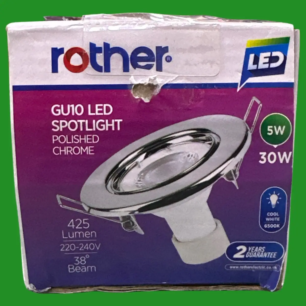 Rother 5W (=30W) GU10 LED IP20 Polished Chrome Tiltable Downlight Lamp 6500K