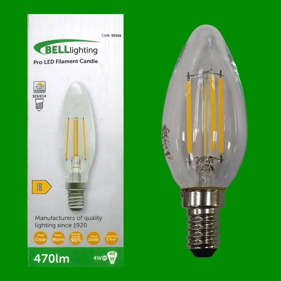 4x 4W(=40W) Bell Pro LED Dimmable Filament Clear Candle Light Bulbs SES E14 Lamp