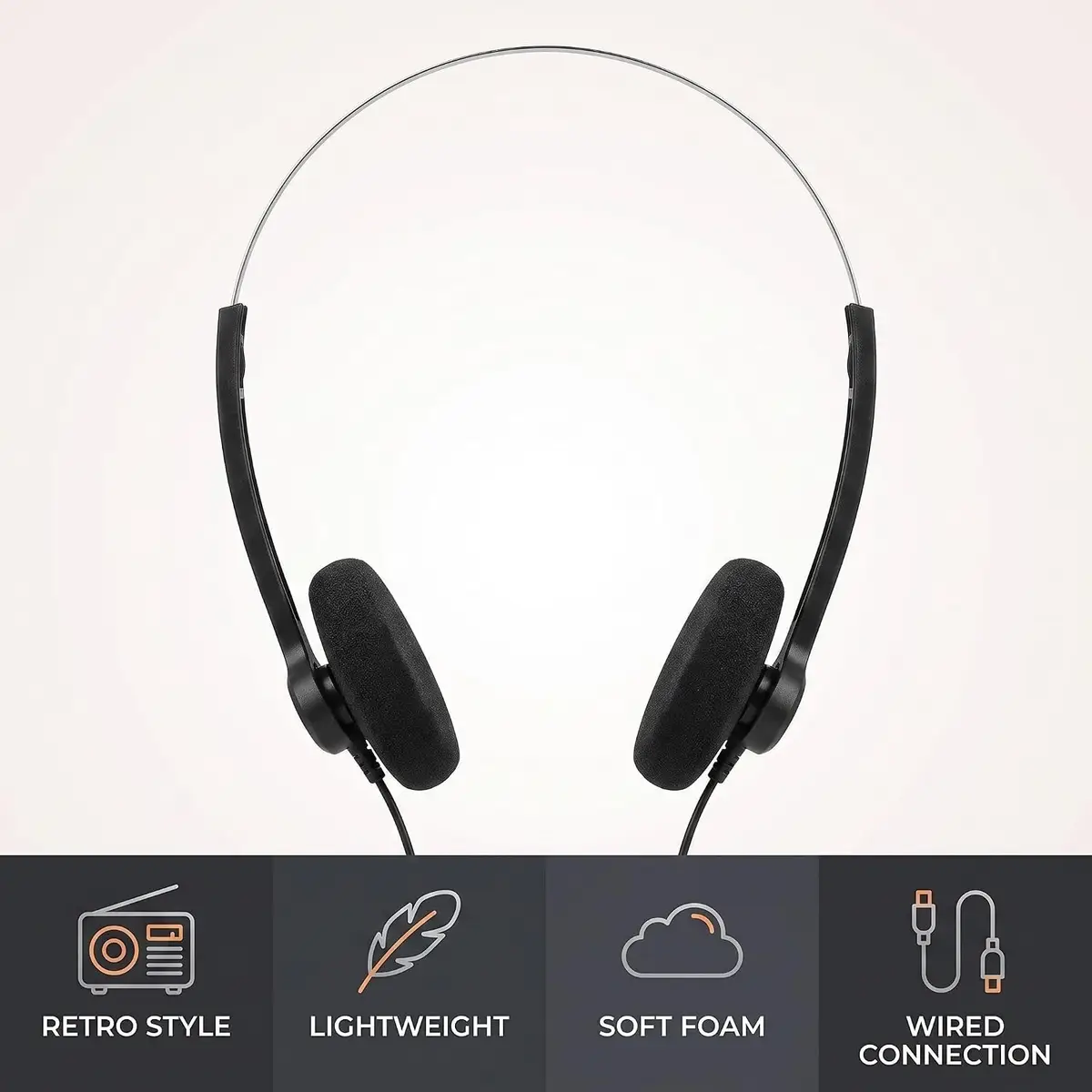 1x Lightweight Wired Retro Style Stereo Headphones 3.5mm Jack with 6.3mm Adaptor - image 2 | Free standard UK delivery included | Discount Quality Products