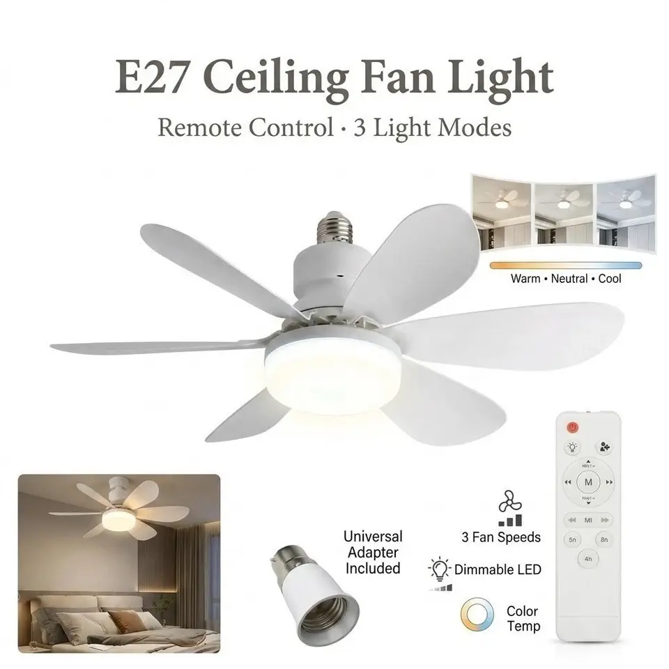 20.5" Ceiling Fan & Dimmable LED Light, E27 B22, Quiet, Remote Control, 3 Speeds - image 2 | Free standard UK delivery included | Discount Quality Products
