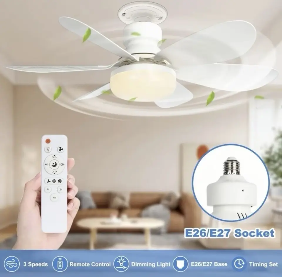 20.5" Ceiling Fan & Dimmable LED Light, E27 B22, Quiet, Remote Control, 3 Speeds - image 5 | Free standard UK delivery included | Discount Quality Products