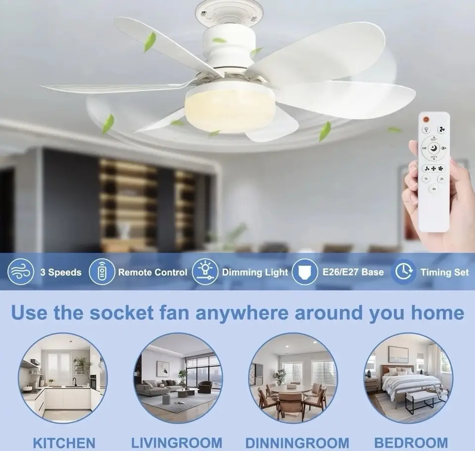 20.5" Ceiling Fan & Dimmable LED Light, E27 B22, Quiet, Remote Control, 3 Speeds - image 6 | Free standard UK delivery included | Discount Quality Products