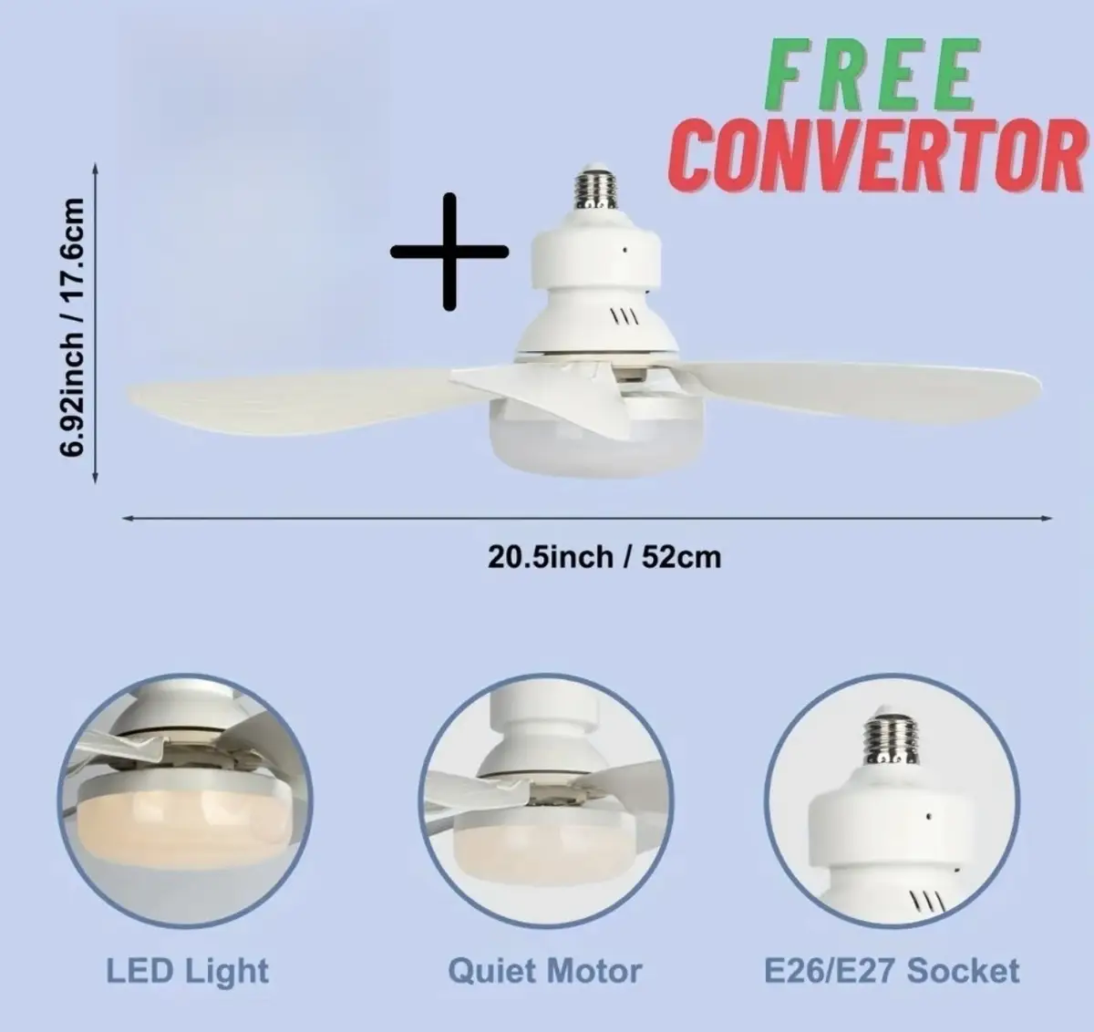20.5" Ceiling Fan & Dimmable LED Light, E27 B22, Quiet, Remote Control, 3 Speeds - image 7 | Free standard UK delivery included | Discount Quality Products