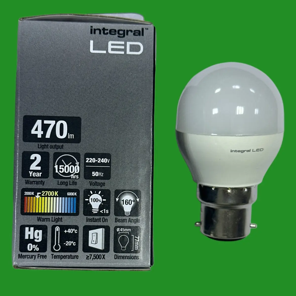 4x 6.2W (=40W) Integral Dimmable LED Mini Globe Round Golf Light Bulbs BC B22 - image 2 | Free standard UK delivery included | Discount Quality Products