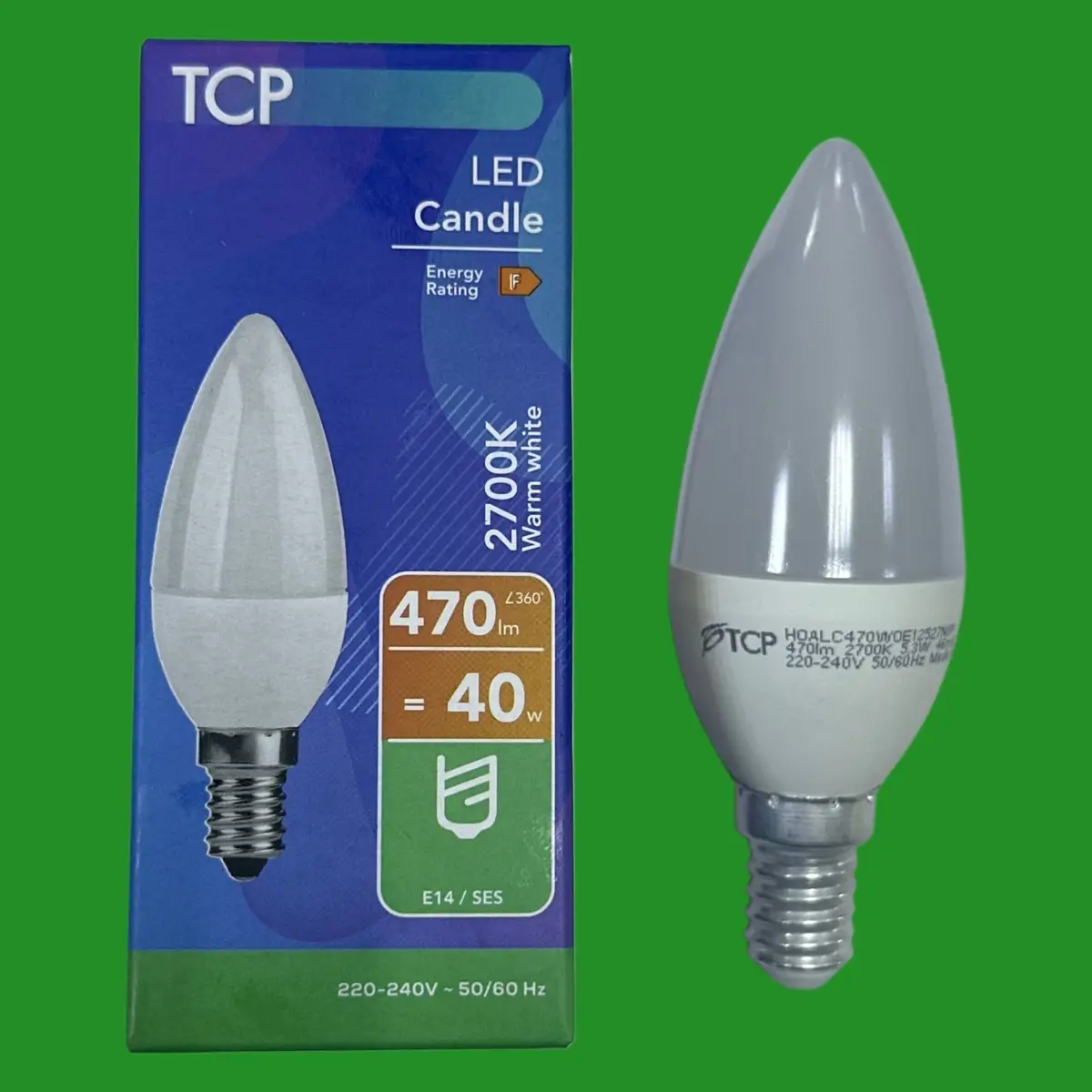 2x 5.3W (=40W) TCP LED Candle Light Bulb SES E14 Small Edison Screw 2700K Warm