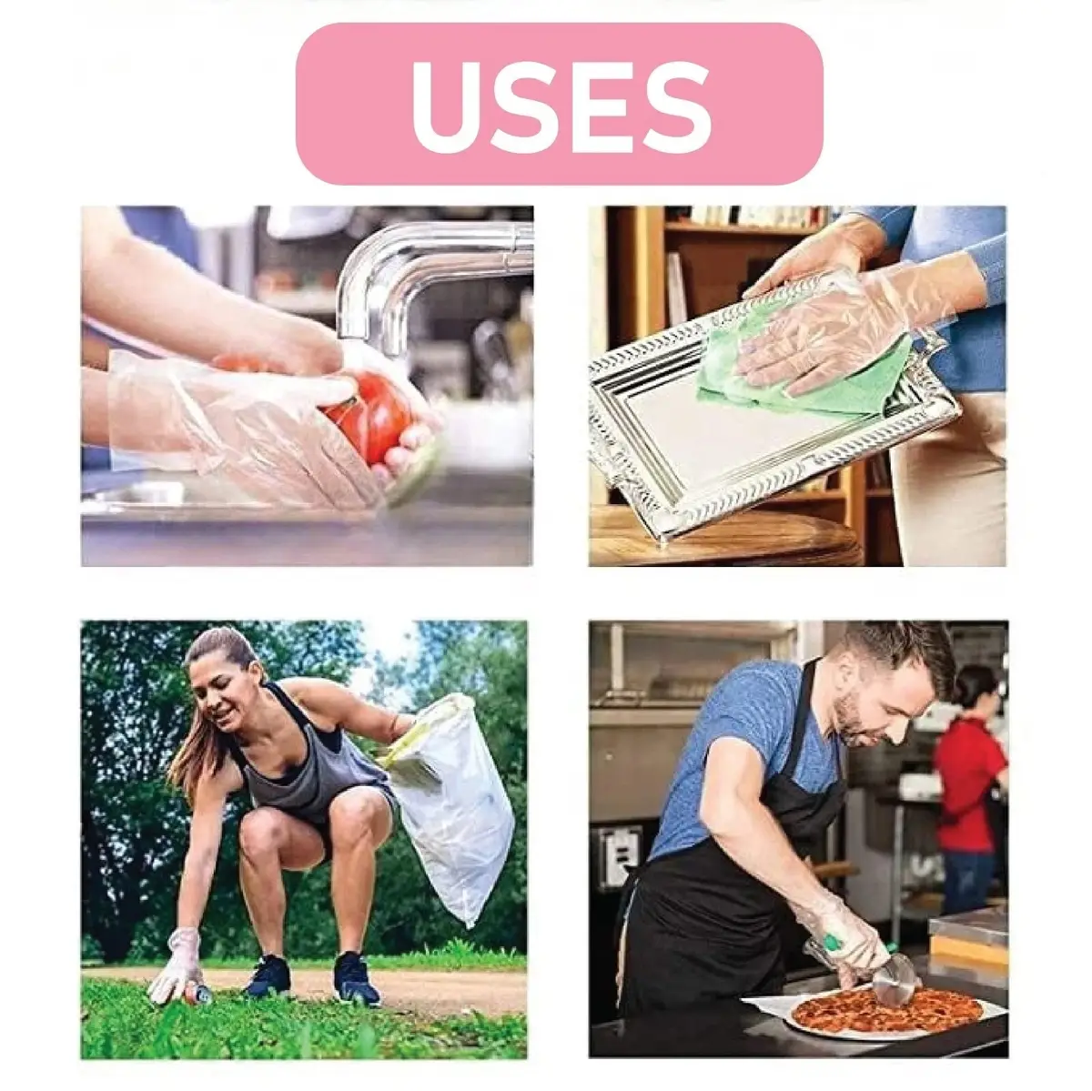 100 Disposable Plastic Polythene PE Gloves Clear One Size Kitchen Cleaning DIY - image 4 | Free standard UK delivery included | Discount Quality Products