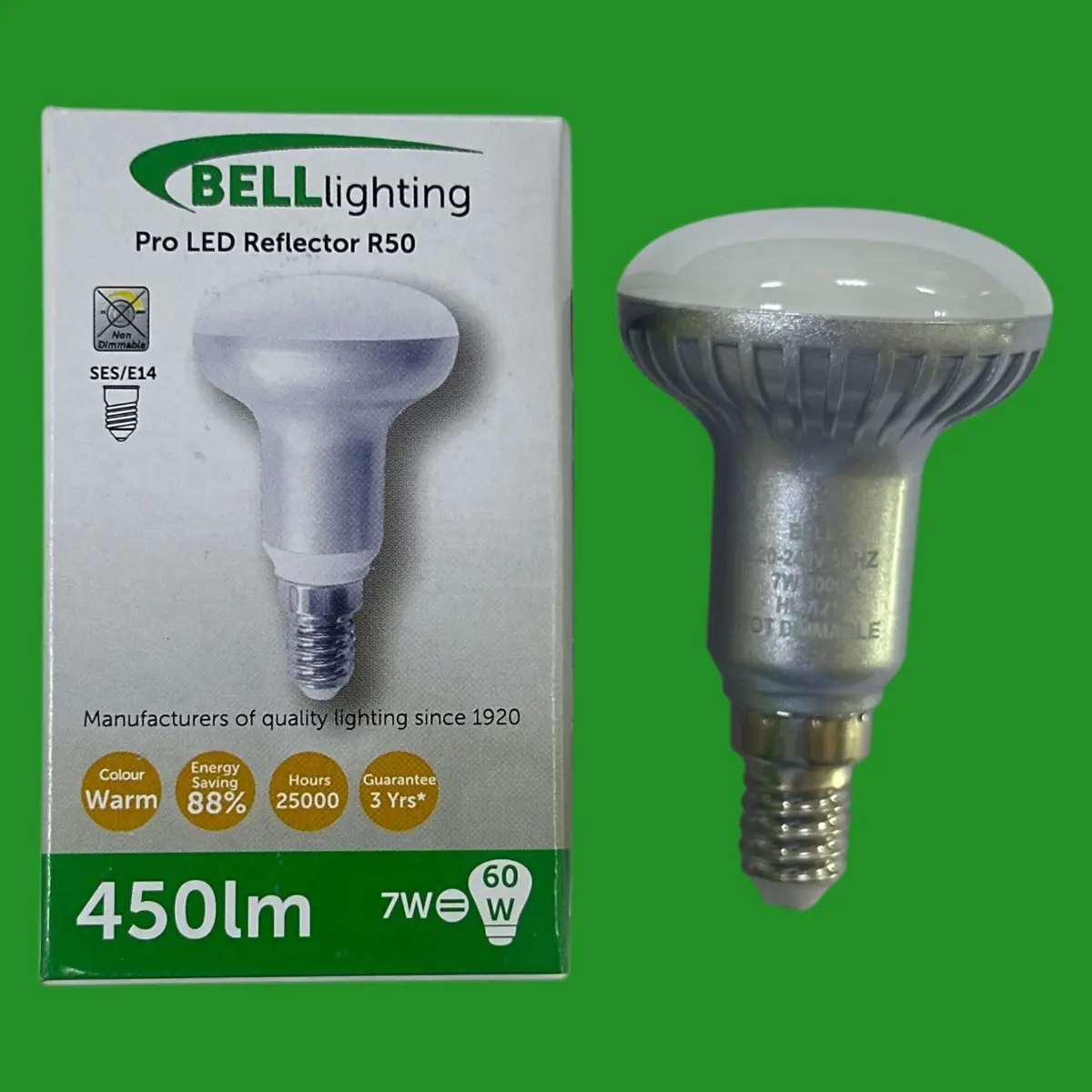2x 7W (=60W) Bell LED R50 Reflector Pearl Light Bulb 3000K SES E14 Small Screw