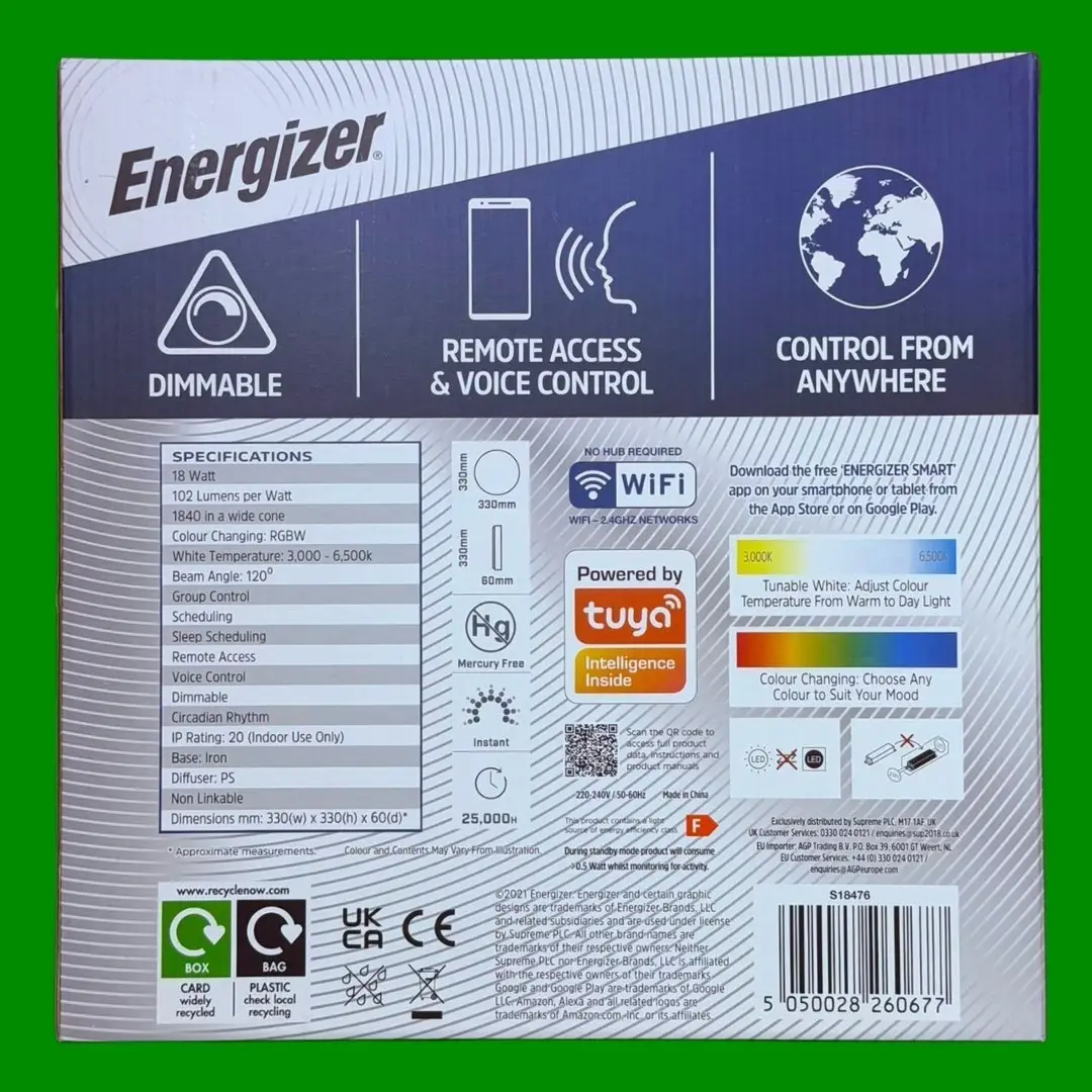 Energizer 18W IP20 Smart LED Dimmable Round Ceiling Light, RGBW Colour Control - image 2 | Free standard UK delivery included | Discount Quality Products