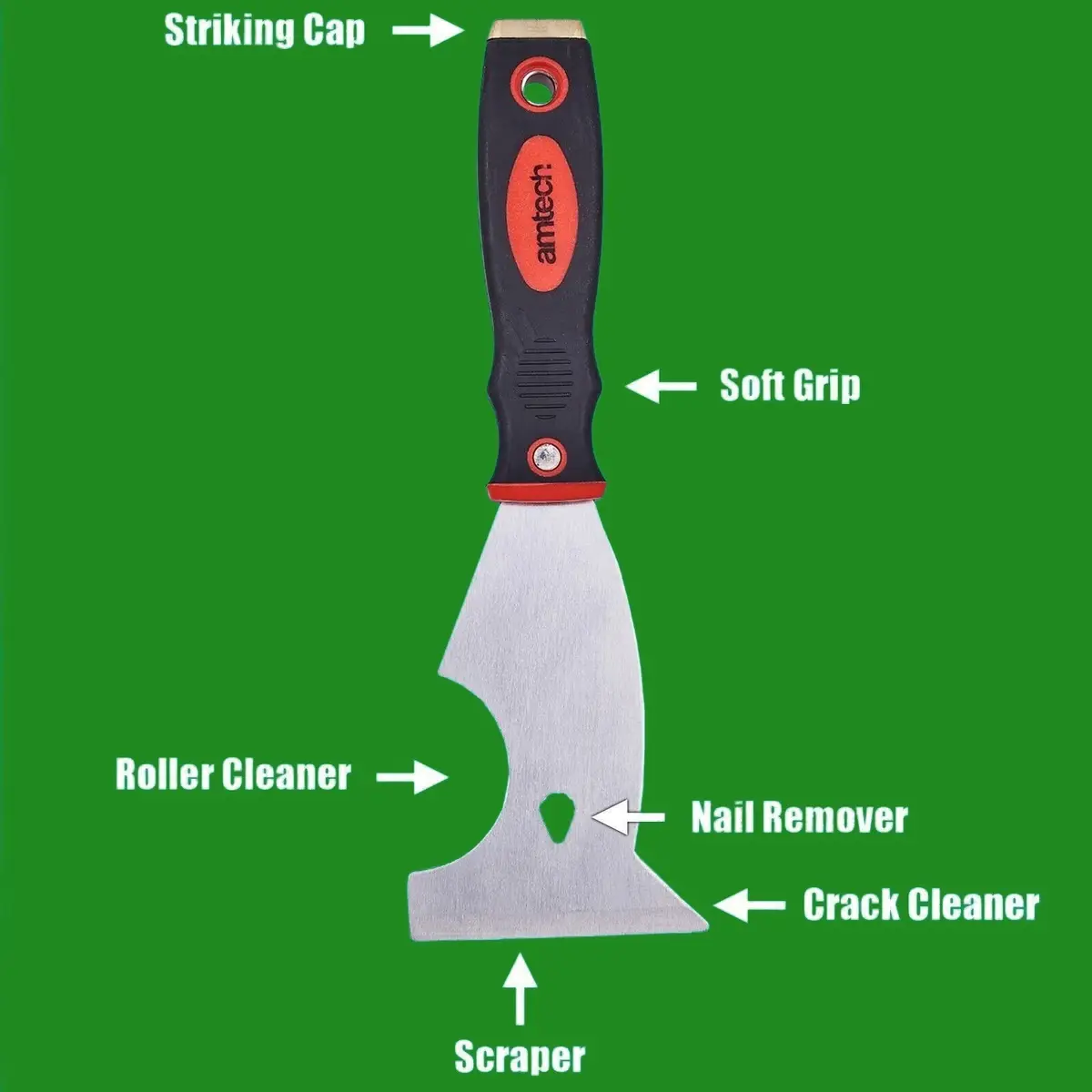 2x Decorators 6-in-1 Steel Scraper Tool, Nail Remover, Soft Grip Handle