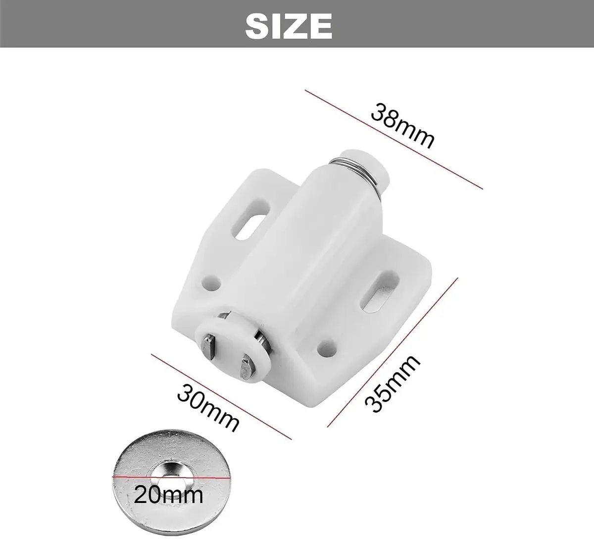 2x White Push to Open Door Catch Single Magnetic Pressure Touch Release Latch - image 2 | Free standard UK delivery included | Discount Quality Products