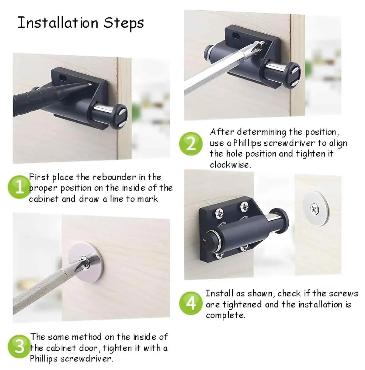 1x Black Push to Open Door Catch Latch Single Magnetic Pressure Touch Release - image 4 | Free standard UK delivery included | Discount Quality Products