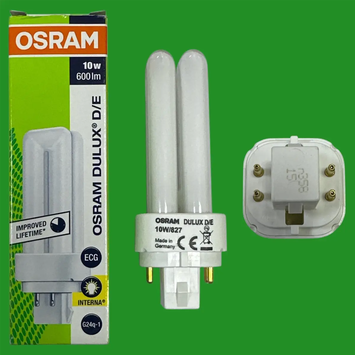 1x 10W OSRAM Dimmable G24q-1, 4 pin 2700K Low Energy CFL PL Light Bulb Lamp
