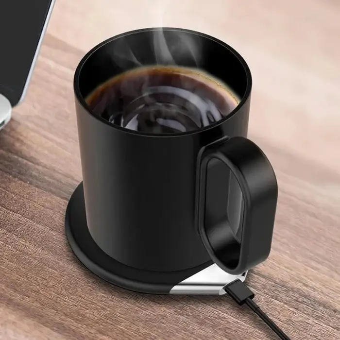 Inheat Mug Warmer Charging Coaster for Coffee Tea, Wireless Phone Charger, Black