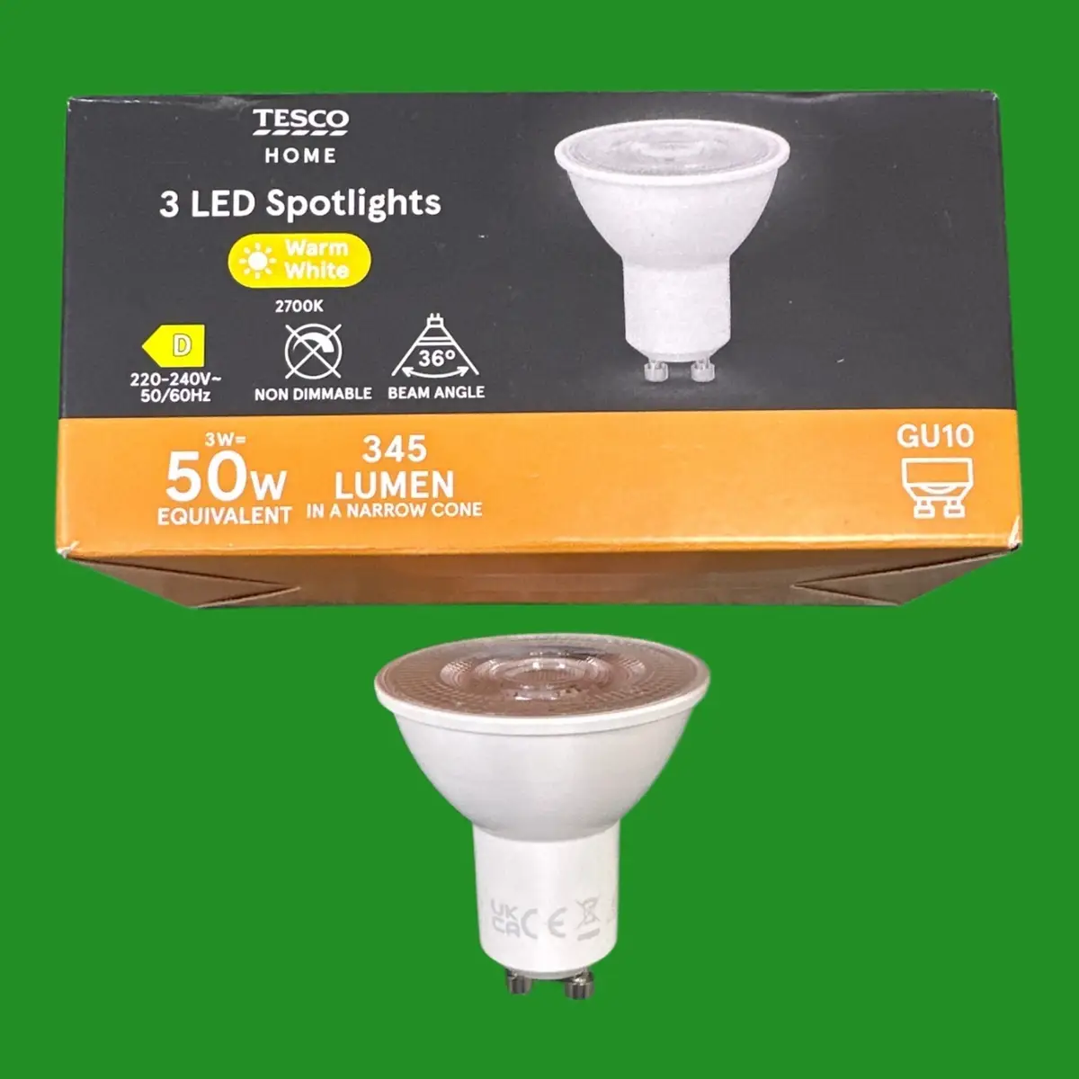 3x 3W (=50W) Home LED GU10 Reflector Spot Light Bulbs 2700K Warm White 36 Degree