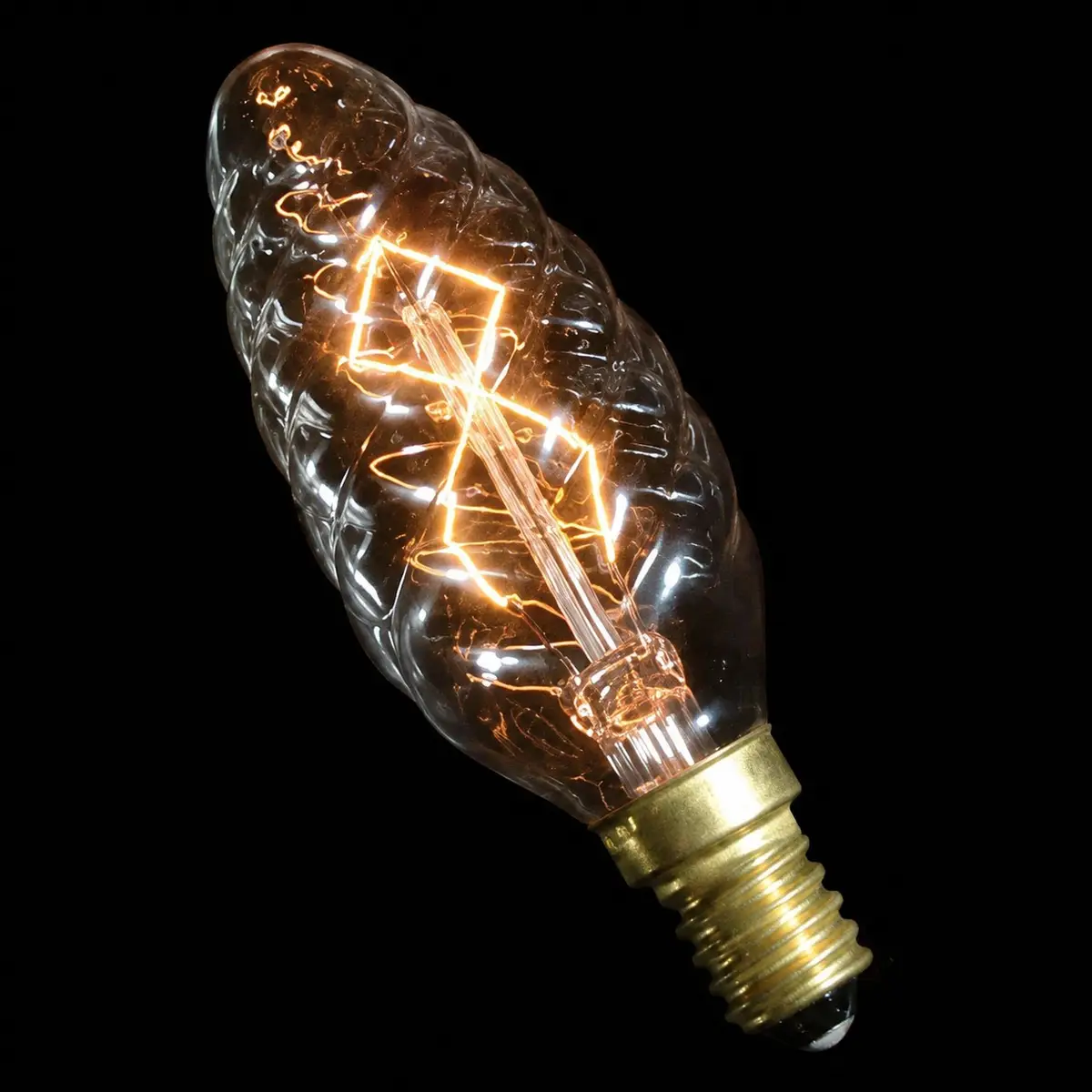 2x 40W Antique Vintage Z Filament Clear Gold Twisted Candle Light Bulb SES E14
