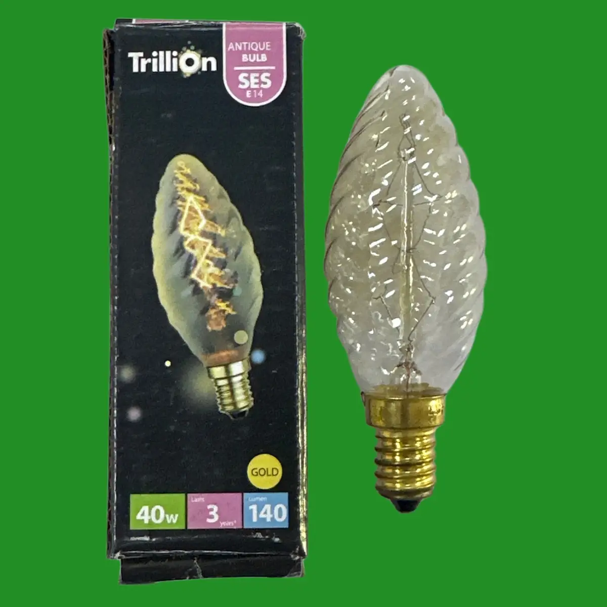 2x 40W Antique Vintage Z Filament Clear Gold Twisted Candle Light Bulb SES E14 - image 2 | Free standard UK delivery included | Discount Quality Products