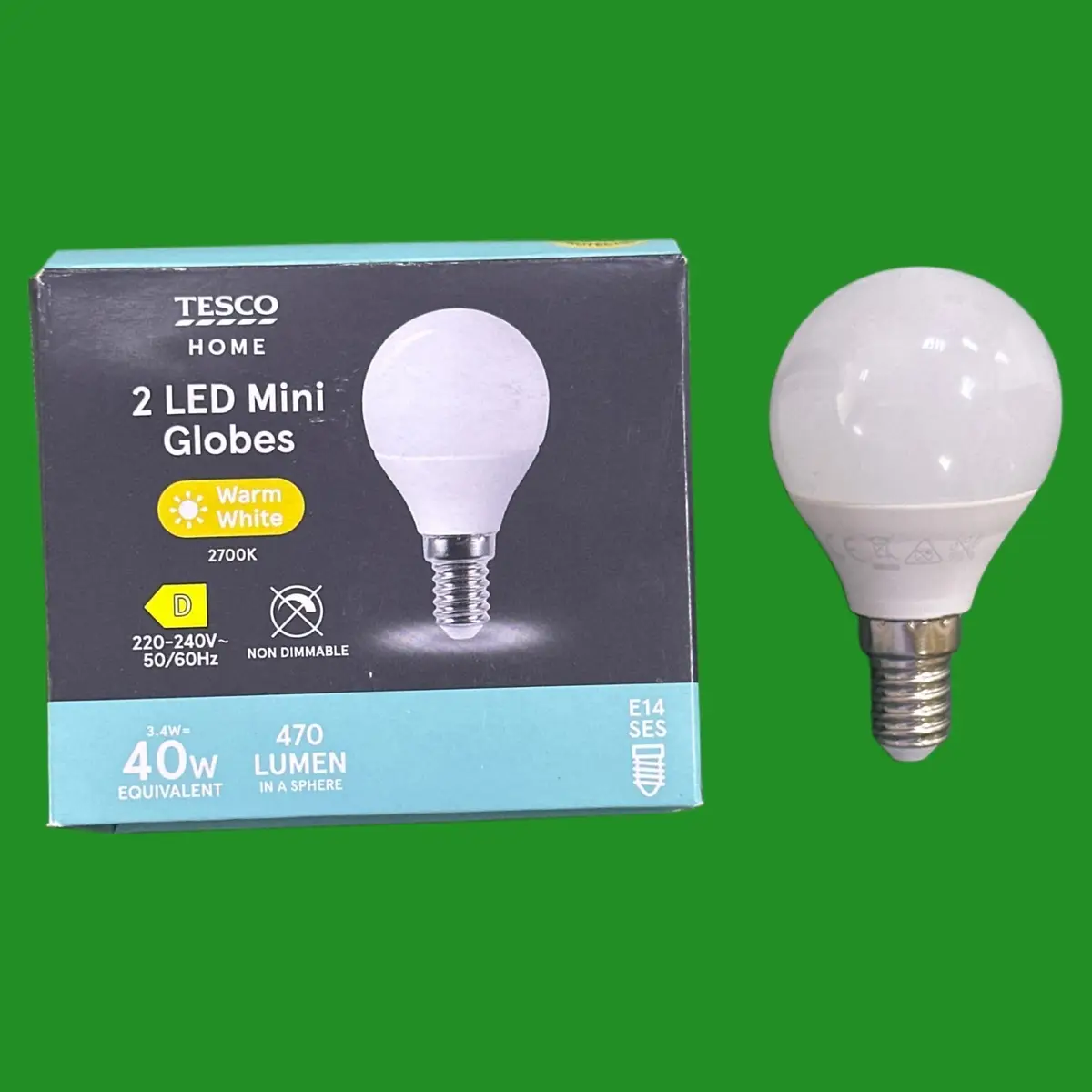 2x 3.4W (=40W) Home LED Mini Globes Golf Round G45 Light Bulbs SES E14 2700K