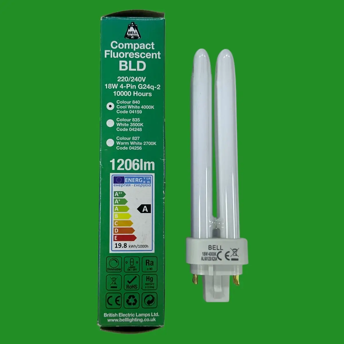 2x 18W BELL Dimmable G24q-2, 4 pin 4000K Low Energy CFL PLC Light Bulb Lamp - image 2 | Free standard UK delivery included | Discount Quality Products