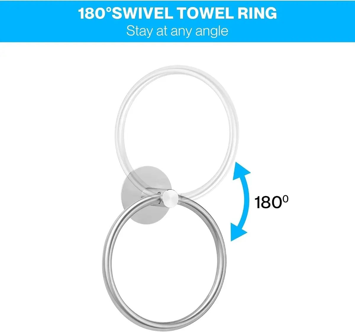 1x Chrome Hand Towel Ring Holder Rack, Self-Adhesive, Stainless Steel, Bathroom - image 2 | Free standard UK delivery included | Discount Quality Products